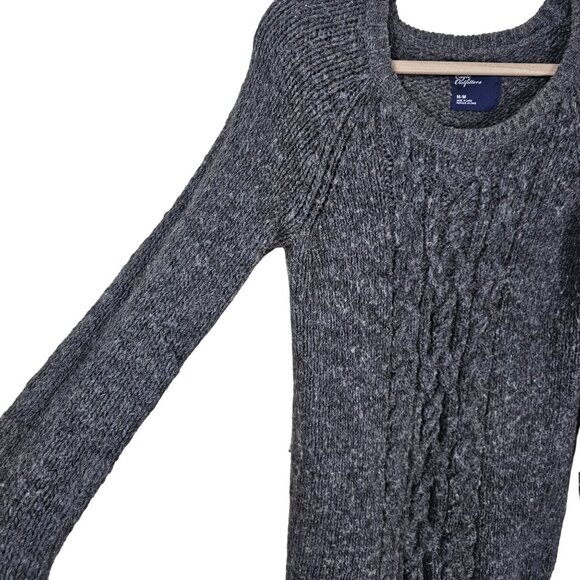 American Eagle Wool/Alpaca Cable Knit Sweater M Gray Scoop Neck Preppy Neutral - Picture 5 of 9